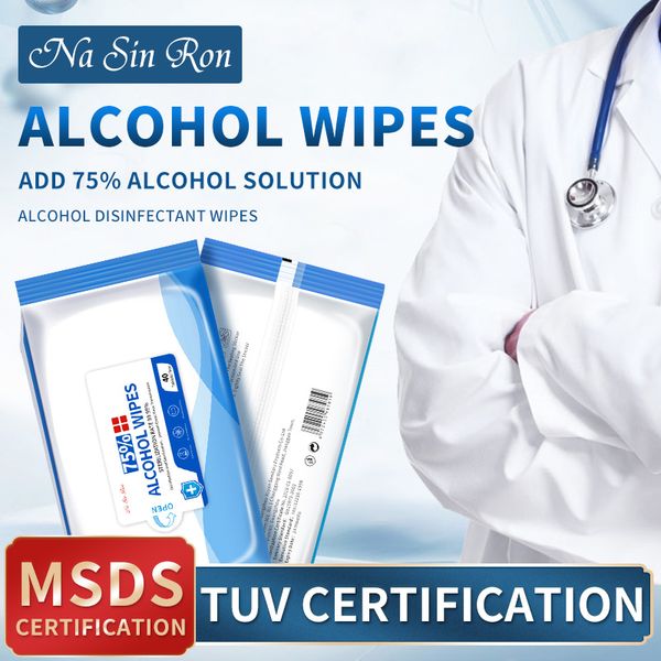 

in stock 40 pieces antiseptic wet wipes 75% alcohol disinfectant wipes