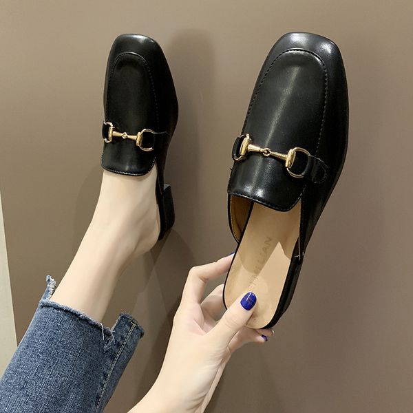 

the new spring 2020 outerwear style goes with everything, including web celebrity thick heel and low heel mueller flip-flops f89, Black