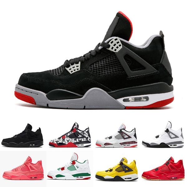 

4s iv 4 new bred mens basketball shoes tattoo singles day lightning black gum fire red outdoor trainers athletic sports sneakers, White;red