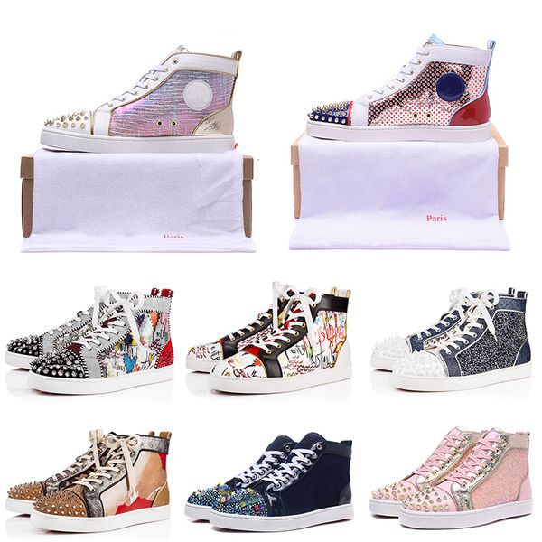 

designer casual shoes red bottom mens women suede spike crystal leather flat sport sneakers box dust bag 36-48 big size