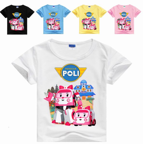 

cotton cartoon children shirt robocar poli short sleeve 7024 t shirts, Black