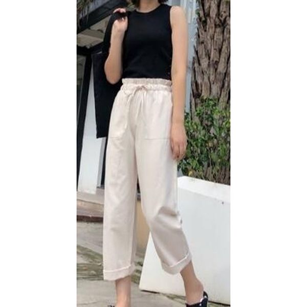 

women chiffon high waist harem pants bow tie drawstring sweet elastic waist pockets casual trousers, Black;white