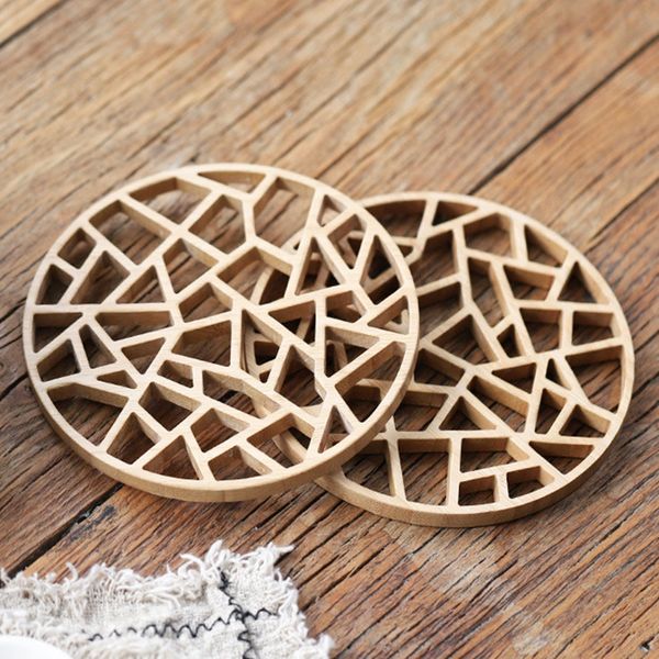 

table placemat rustic bamboo hollow round out plate pad insulation cup pot mat vintage artistic kitchen accessory deco