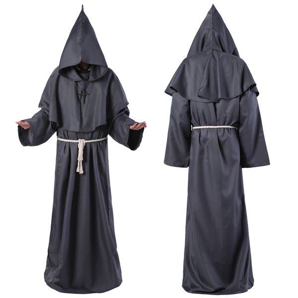 Ortaçağ Kostüm Erkek Kadın Vintage Rönesans Keşiş Cosplay Kukuletası Friar Priest Kapşonlu Robe Halat Pelerin Pelerin Giyim 7 Renk Seçin Boyutu (S-XL