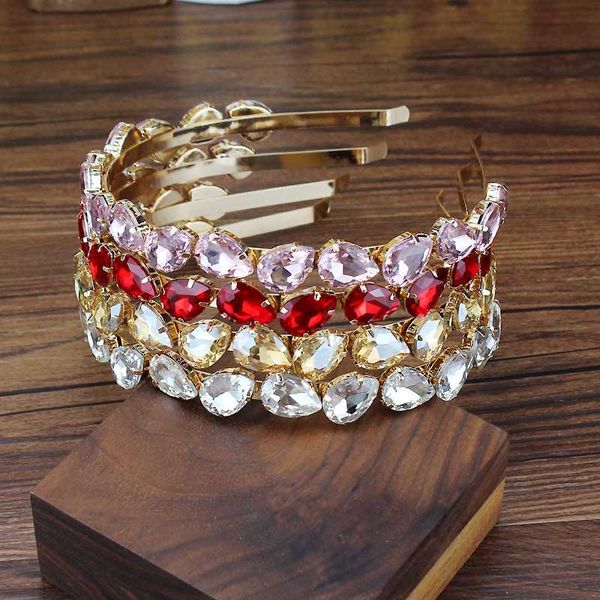 

shiny pink red waterdrop crystal gold women headband rhinestone princess hairband birthday party prom hair accessories, Golden;white