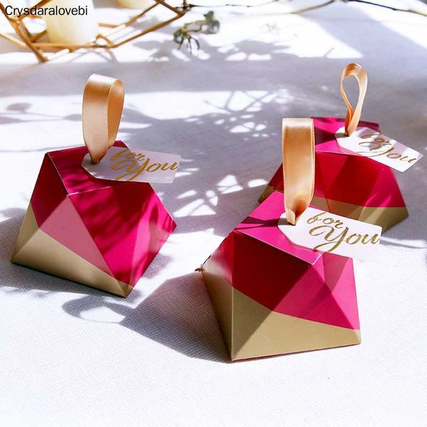 

new creative diamond style candy boxes wedding favors party supplies baby shower thanks paper gift box with thank you card