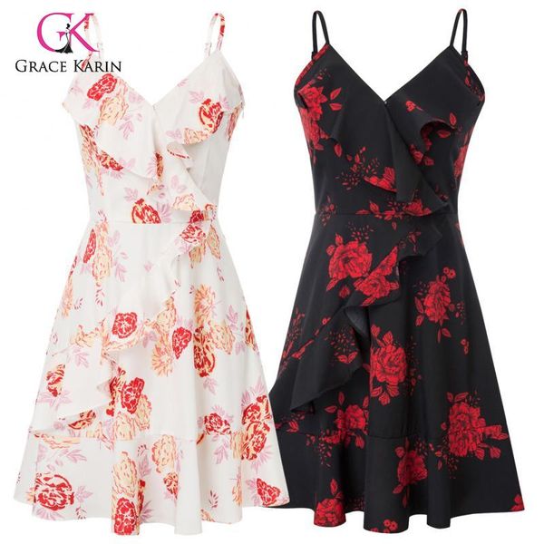 

karin new print summer dress spaghetti strap party dress elegant beach female plus size dresses vestidos 2020, Black;gray