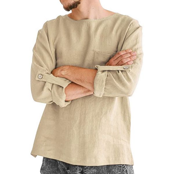 

мужские хлопчатобумажные льняные рубашки старинные с длинным рукавом o образным вырезом твердые свободные повседневные рубашки harajuku мужч, White;black