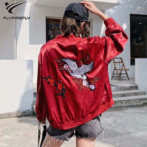 

autumn long sleeve embroidery bomber jacket women basic coat streetwear korean female black punk rock loose biker jacket 2019, Black;brown