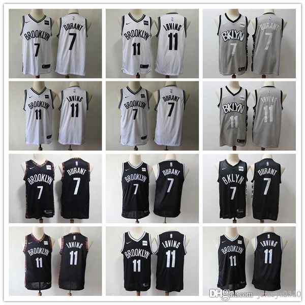 

2020 mens brooklyn nets jersey 11 kyrie irving 7 kevin durant black white basketball jerseys, Black;red