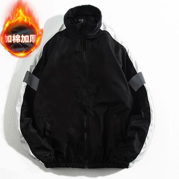 

cotton-padded clothes jacket reflective thick jacket coat men's and women's-style class costume, Black