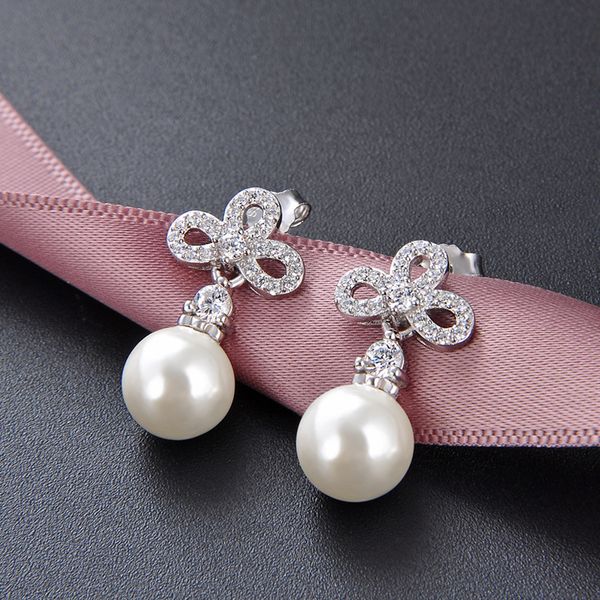 

fashion luxury classic designer diamond zircon flower pearl pendant s925 sterling silver stud earrings for woman, Golden;silver