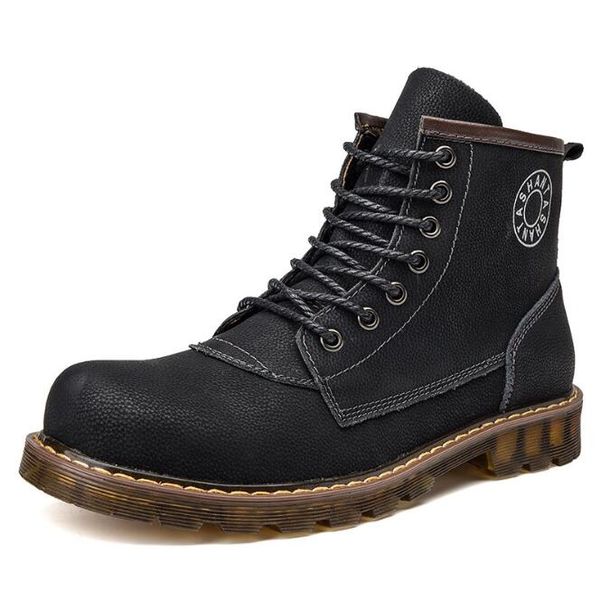 

martin boots men's tide brand winter new british wind men plus velvet thick shoes genuine leather non-slip wear-resistant casual boots, Black