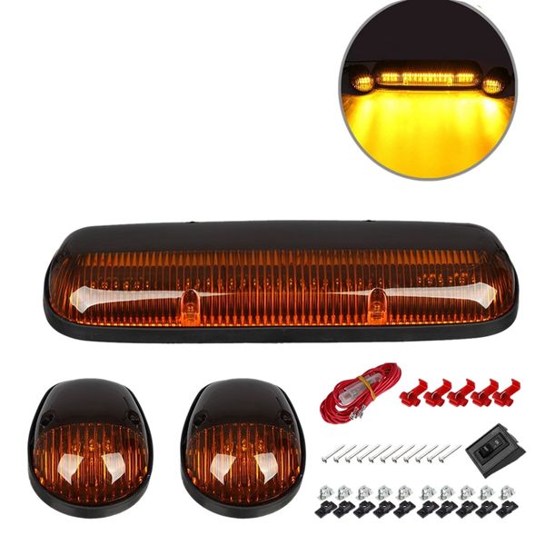 

3pcs led cab amber roof marker light running lights with wiring compatible for ch-evrolet silverado/g-mc sierra 1500 1500hd