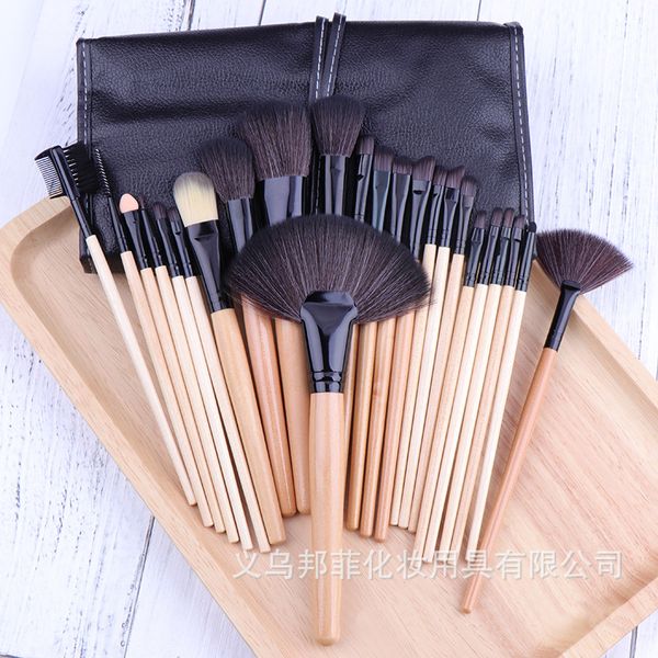 

24pcs set wooden goat hair makeup brushes professional make up brushes home use eyeliner foundation eyeshadow brush