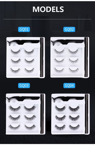 

3 pairs false eyelashes set with self-adhesive eyeliner + tweezer soft & vivid fake lashes makeup 4 models available dhl free