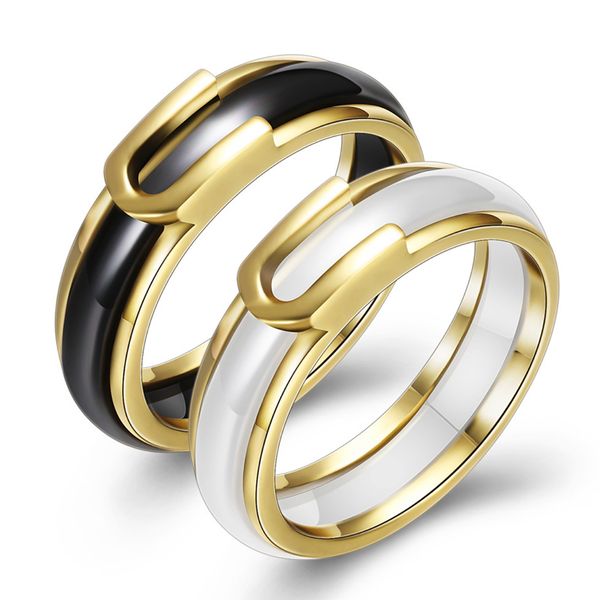 

мода черный белый керамические пары кольца для женщин мужчин обручальное кольцо ювелирные изделия день святого валентина подарок, Silver