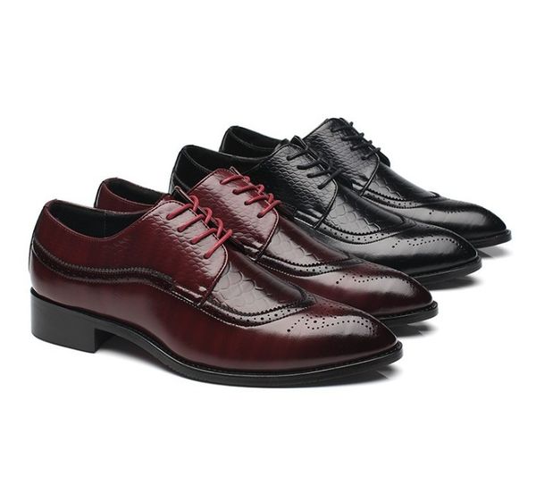 

2020 italian leather dress shoes men fashion business casual pointed toe wedding flat dress party shoes, Black