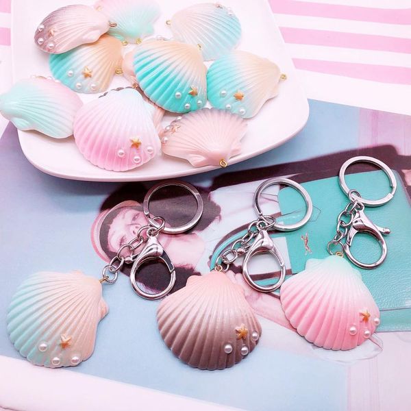 

glitter resin shell keychain for girls lovely fashion conch vocation key chain ring wholesale women accessories gift jewellery, Silver