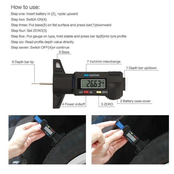 

electronic lcd digital tread depth meter 0-25mm detection car wear measurement tread depth detector caliper