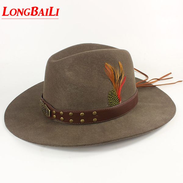 

winter quality feather mens wool felt cowboy hats with leather band chapeu masculino pwsx001