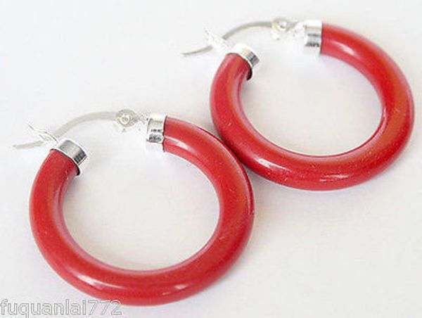 

charming silver with manmade red coral earring