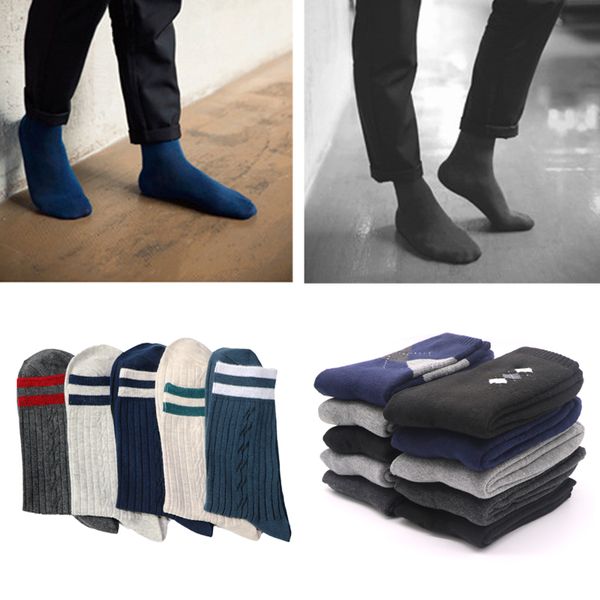 

2/3pairs socks for men cotton solid color crew socks muti style casual breathable male autumn winter warm sock chaussette, Black
