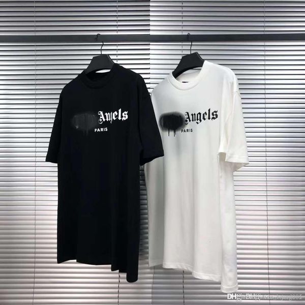 

angels beauty tide palm spray paint printing angels pa loose casual sports round neck short sleeve t-shirt men and women 01, Black;brown