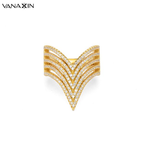 

vanaxin ring silver 925 for women v shape rings fashion big 925 sterling silver jewelry cz zircon stone rings for women wedding, Slivery;golden