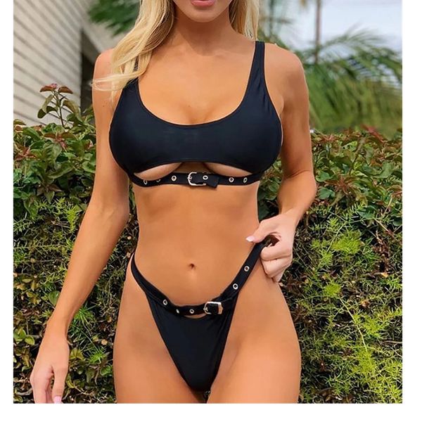 

женщины сексуальная высокая талия сплошной цвет стринги выдалбливают бюстгальтер бикини набор купальник купальники купальный пляж из двух ча