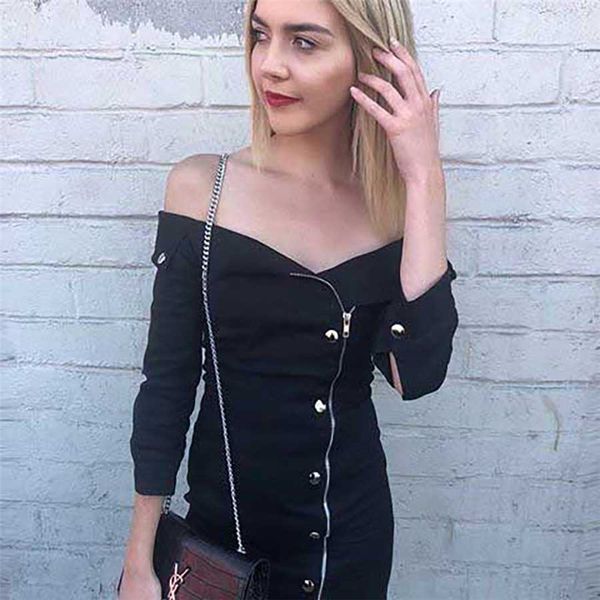 

for the 2018 winter women's dress, metallic button up with long sleeves and slingback, a slim mid-length dress, Black;gray