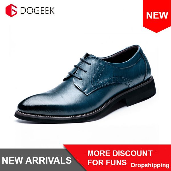 

dogeek men leather shoes man business dress classic style flats brown black lace up pointed toe shoe for men oxford shoes