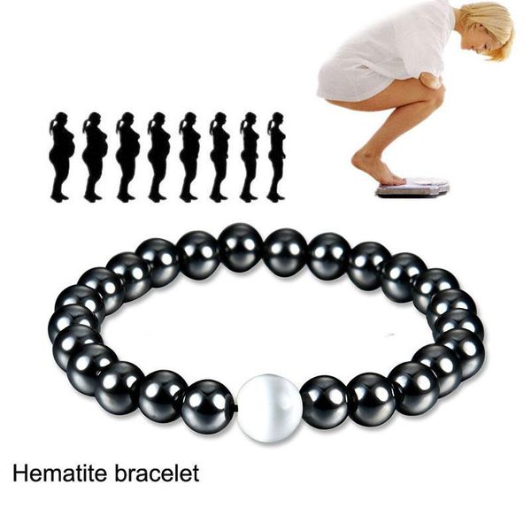 Bracciale rigido in ematite magnetica nera Bracciale rigido in pietra con cordino di perline per gioielli da uomo di design di moda sano