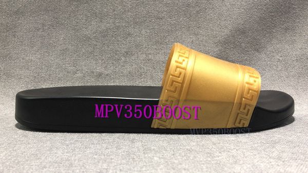 

Europe Brand Fashion men women striped sandals Medusa Scuffs causal Black gold green Brown purple summer slippers flip flops slipper