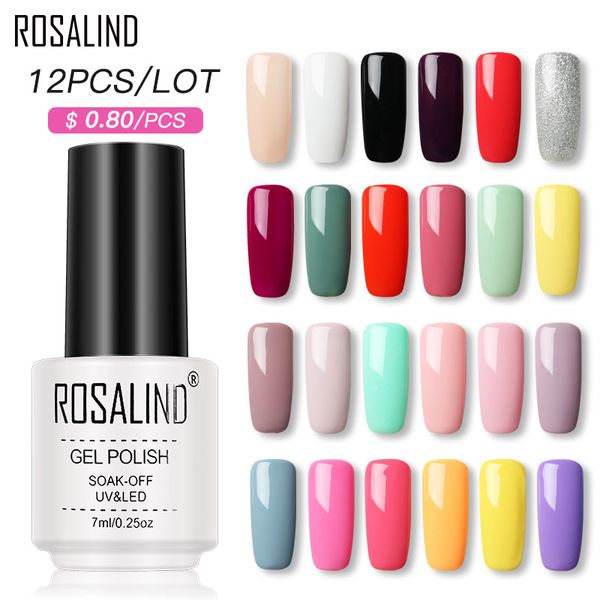 

choose 12)rosalind 7ml gel nail polish set fresh color soak off uv nail art manicure primer nails gel polish varnish kit