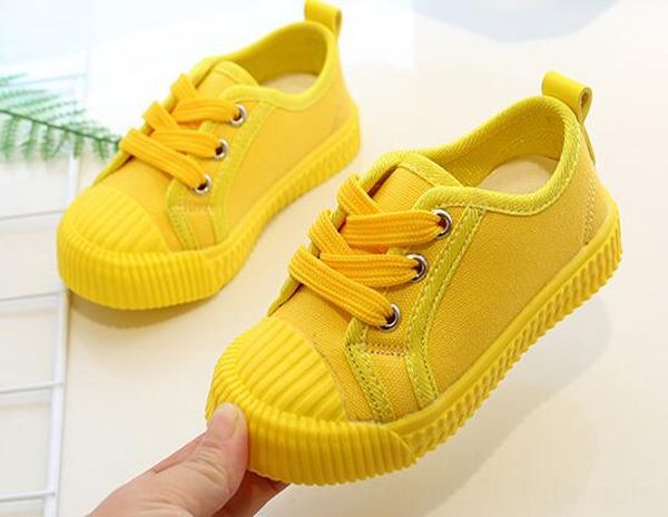 

boys canvas athletic & outdoor sneakers girls tennis shoes laceup kids footwear toddler bright yellow chaussure zapato casual children shoes, Black