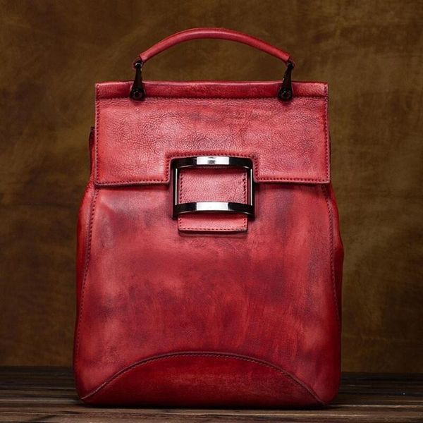 

women natural cowhide backpack rucksack brush color 100% genuine leather vintage girl knapsack travel bag school da