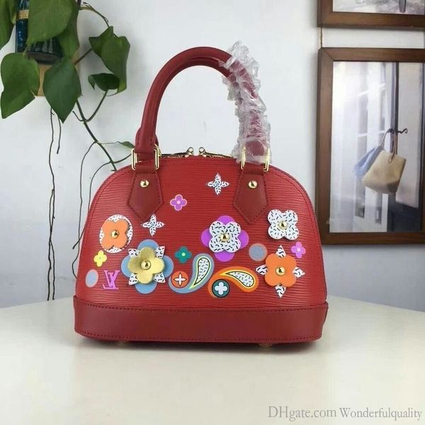 

2019 m54836 women alma bb fashion water ripple red handbag shoulder bags hobo handbags handles boston cross body messenger shoulder bags