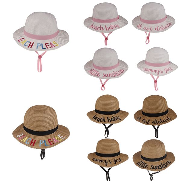 Acheter 10 Couleur Nouvel été Seau Chapeau Paille Plage Soleil Chapeaux Tissés Broderie Lettre Bassin Chapeau Dessin Animé Enfant Soleil Fille Cadeau