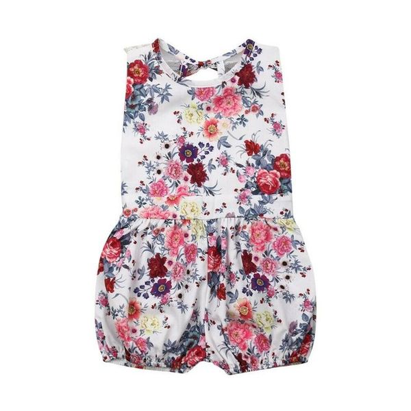 

0-24m summer newborn kids baby girls floral clothes sleeveless romper cotton outfit, Blue