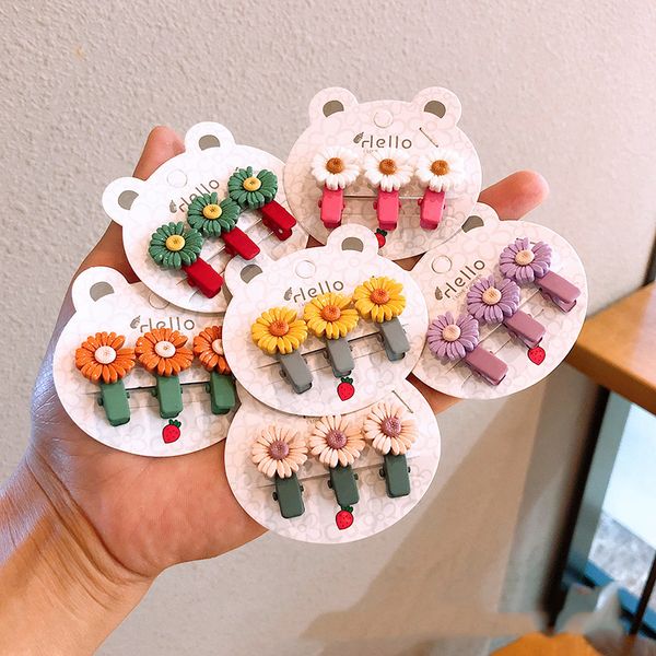 

3pcs korean jewelry fruit cartoon hairpin net red daisy bangs clip mini side clip children's hair accessories, Slivery;white