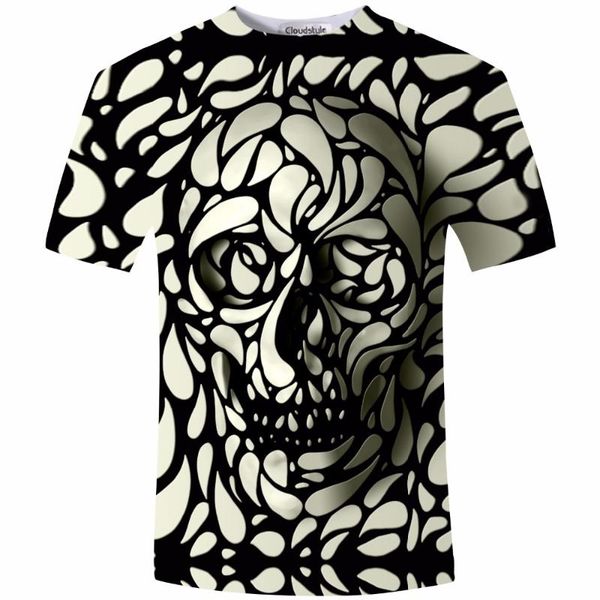 

new design skull print mens tshirt fashion 3d t-shirt summer short sleeve casual breathable tee plus size 5xl t shirt homme, White;black