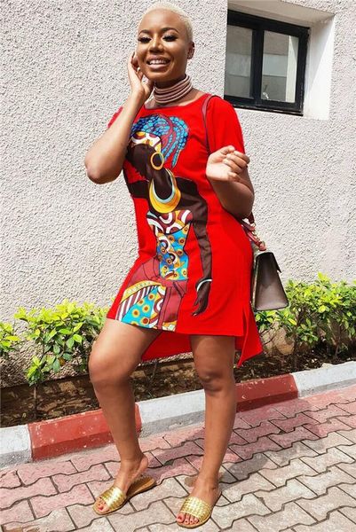 

print dress multicolor optional womens casual dress set head round neck tshirt dress slip african girl, Black;gray