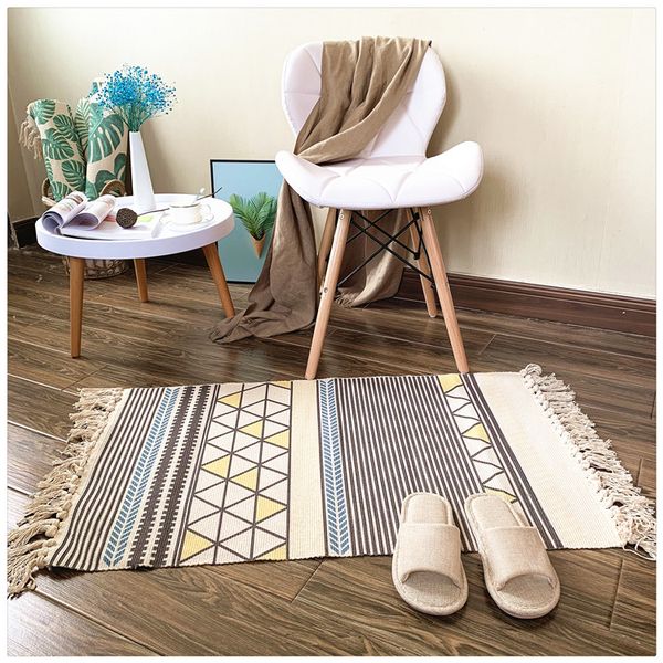 Layered Door Mats Hand Woven Tassel Kilim Rug Diamond Entryway
