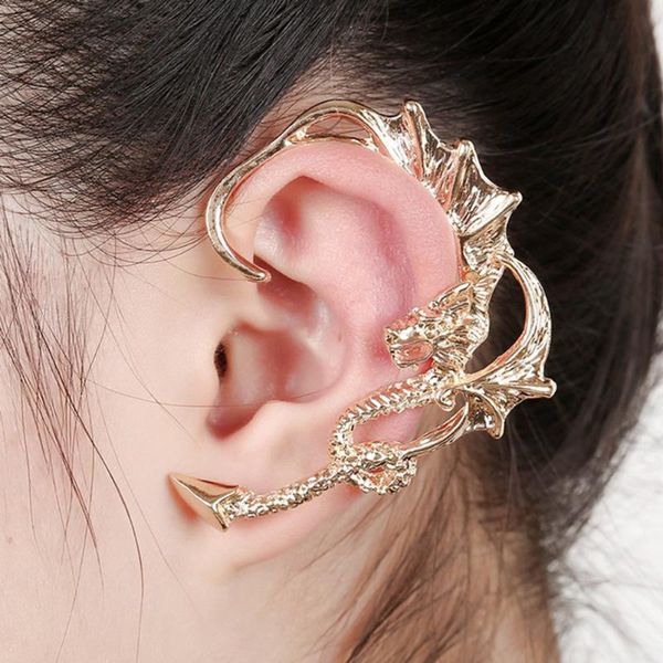 

1pc gothic vintage punk rock dragon cuff earrings for women men ear wrap retro clip earrings piercing fashion jewelry, Silver