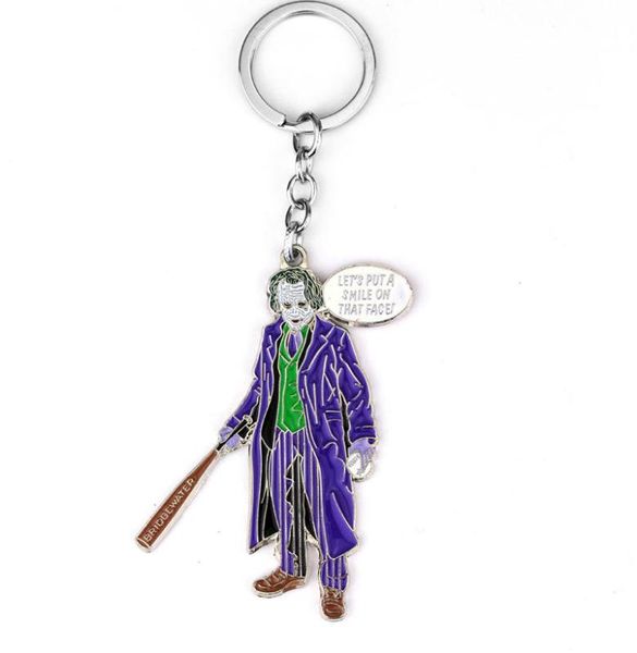 

movie joker keychain let's put a smile on that face letter metal blue enamel keyring pendant jewelry, Silver