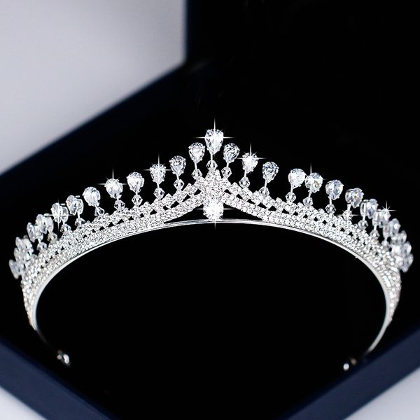 

fashion silver wedding hair accessories zircon crystal tiaras crowns for women bridal diadem queen princess hair jewelry pageant, Golden;white