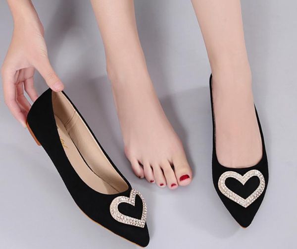 

suede women's shoes in spring and autumn flat bottom pointed end water drill, Black