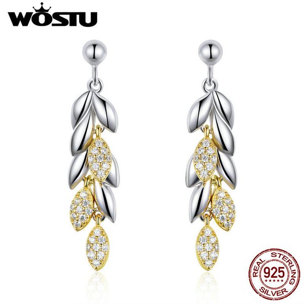

wostu earring 2019 sterling 925 silver gold wheat drop earrings zircon dangle silver earrings for women fashion jewelry cte025