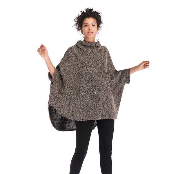 

2018 autumn and winter fashion women's bat sleeve sweater women's high collar loose irregular cloak ladies sweater coat, White;black